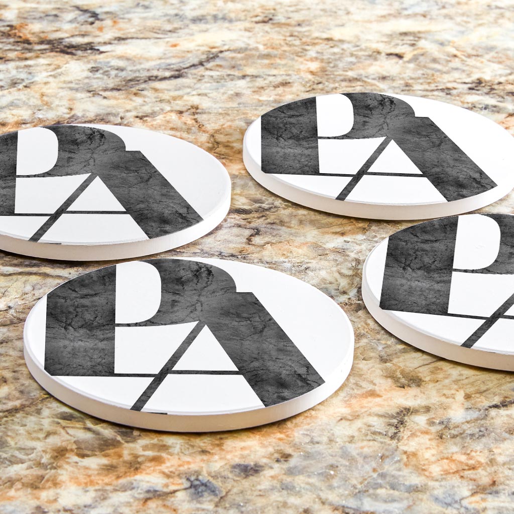 Minimalistic B&W Pennsylvania White Initials | Absorbent Coasters | Set of 4 | Min 2