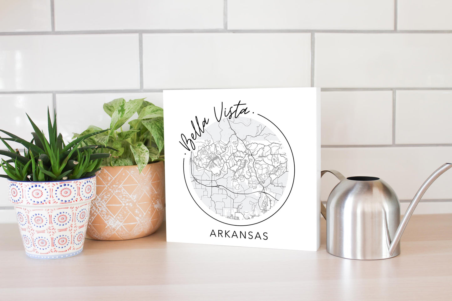 Minimalist B&W Arkansas Bella Vista Circle Map State | Wood Block | Eaches | Min 2
