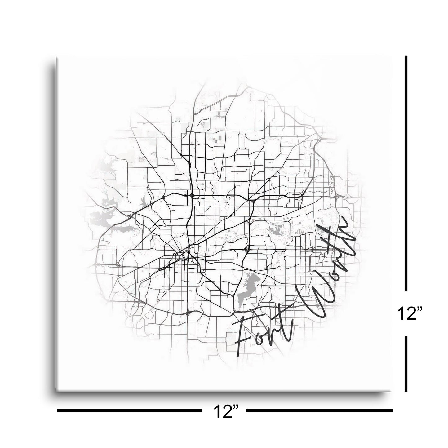 Minimalistic B&W Texas Fort Worth Circle Map | Hi-Def Glass Art | Eaches | Min 1