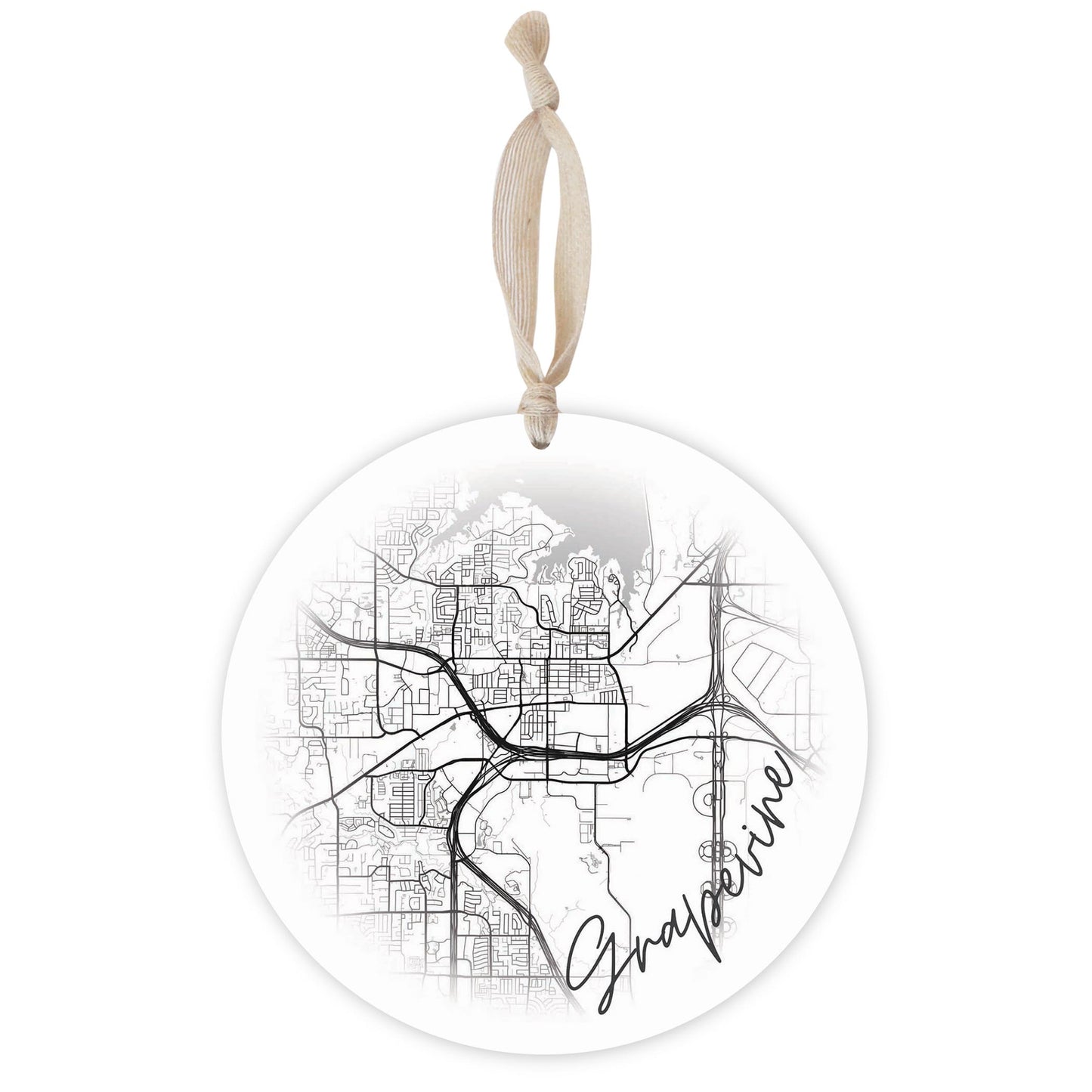 Minimalistic B&W Texas Grapevine Circle Map | Wood Ornament | Eaches | Min 1