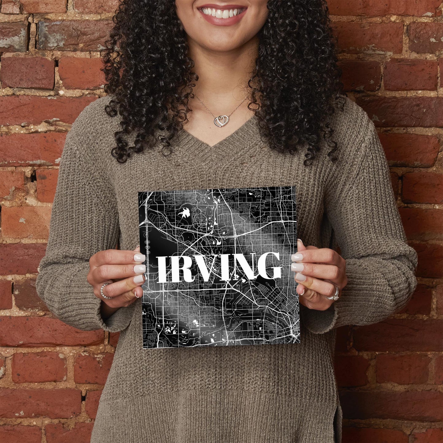 Minimalistic B&W Texas Irving Map | Hi-Def Glass Art | Eaches | Min 2