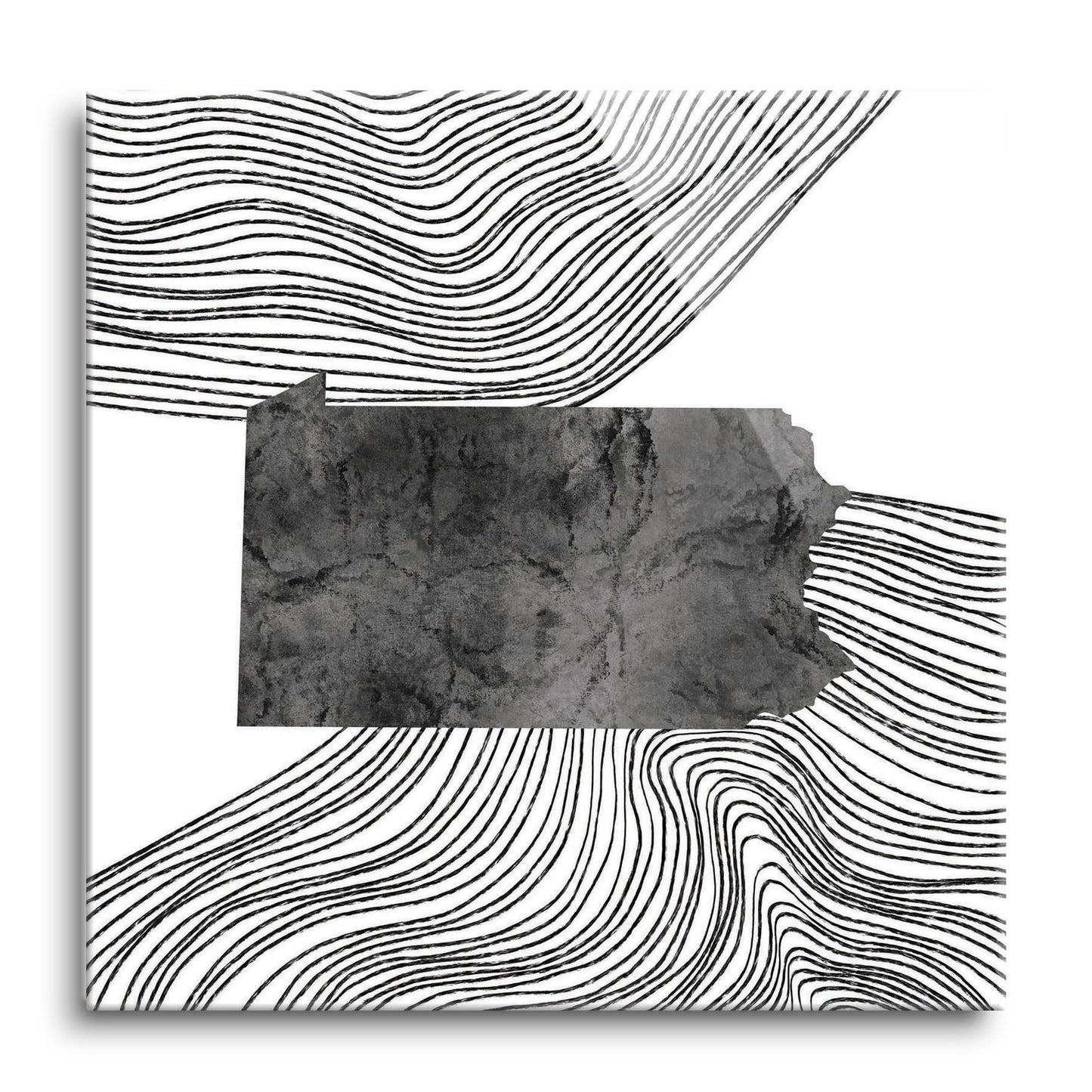 Minimalistic B&W Pennsylvania Shape Fluid Lines | Hi-Def Glass Art | Eaches | Min 1