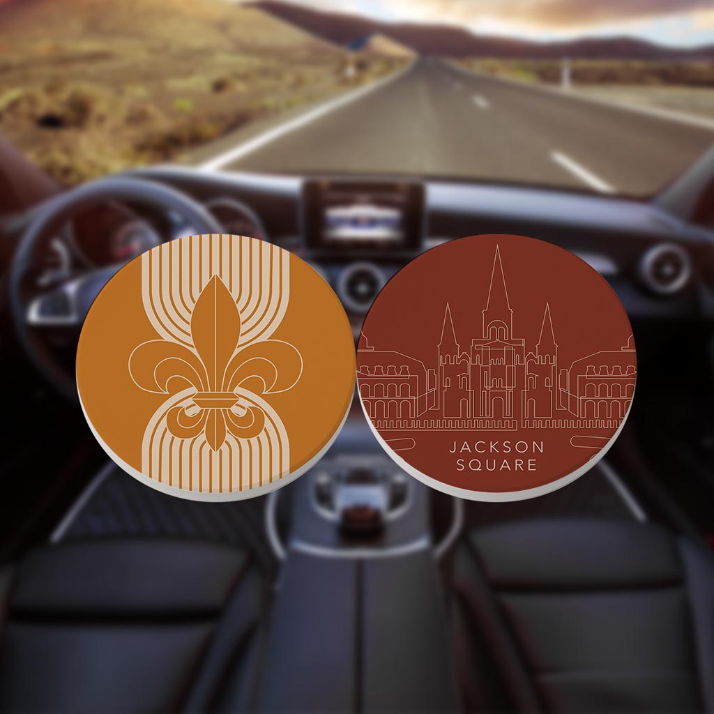 Modern Minimalist Louisiana Set | Absorbent Car Coasters | Set of 2 | Min 4