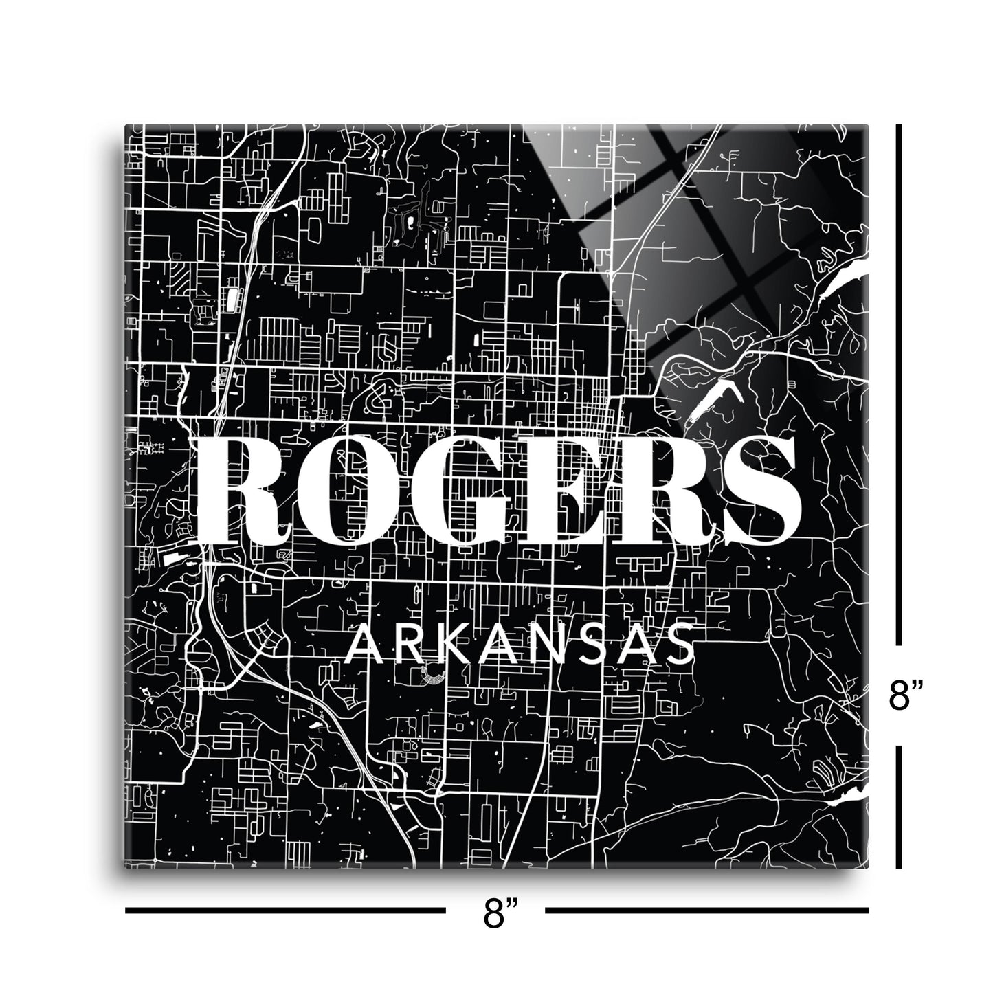 Minimalist B&W Arkansas Rogers Map State | Hi-Def Glass Art | Eaches | Min 2