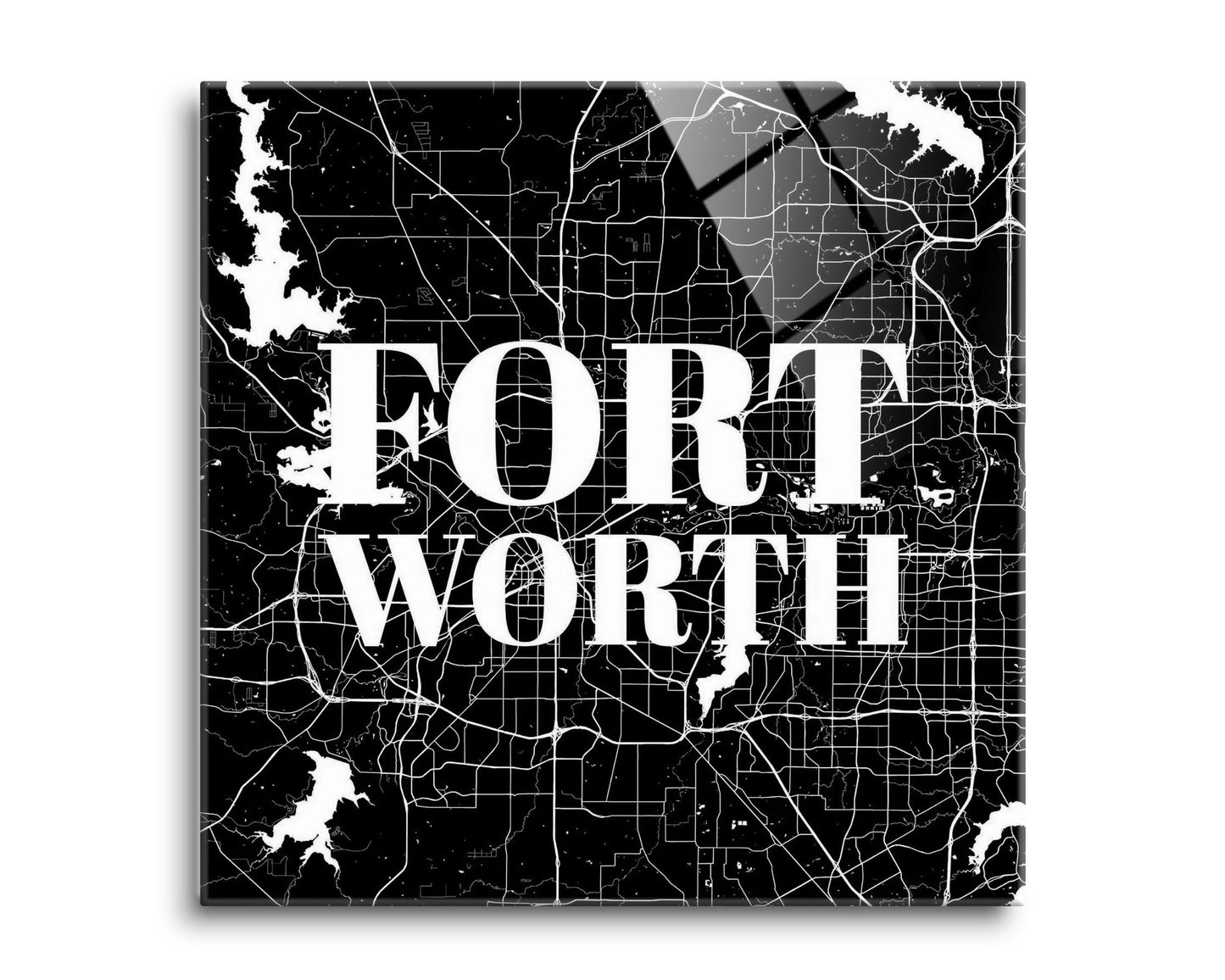 Minimalistic B&W Texas Fort Worth Map | Hi-Def Glass Art | Eaches | Min 2