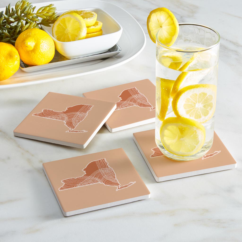 Modern Minimalist New York State Fluid Lines Light | Absorbent Coasters | Set of 4 | Min 2