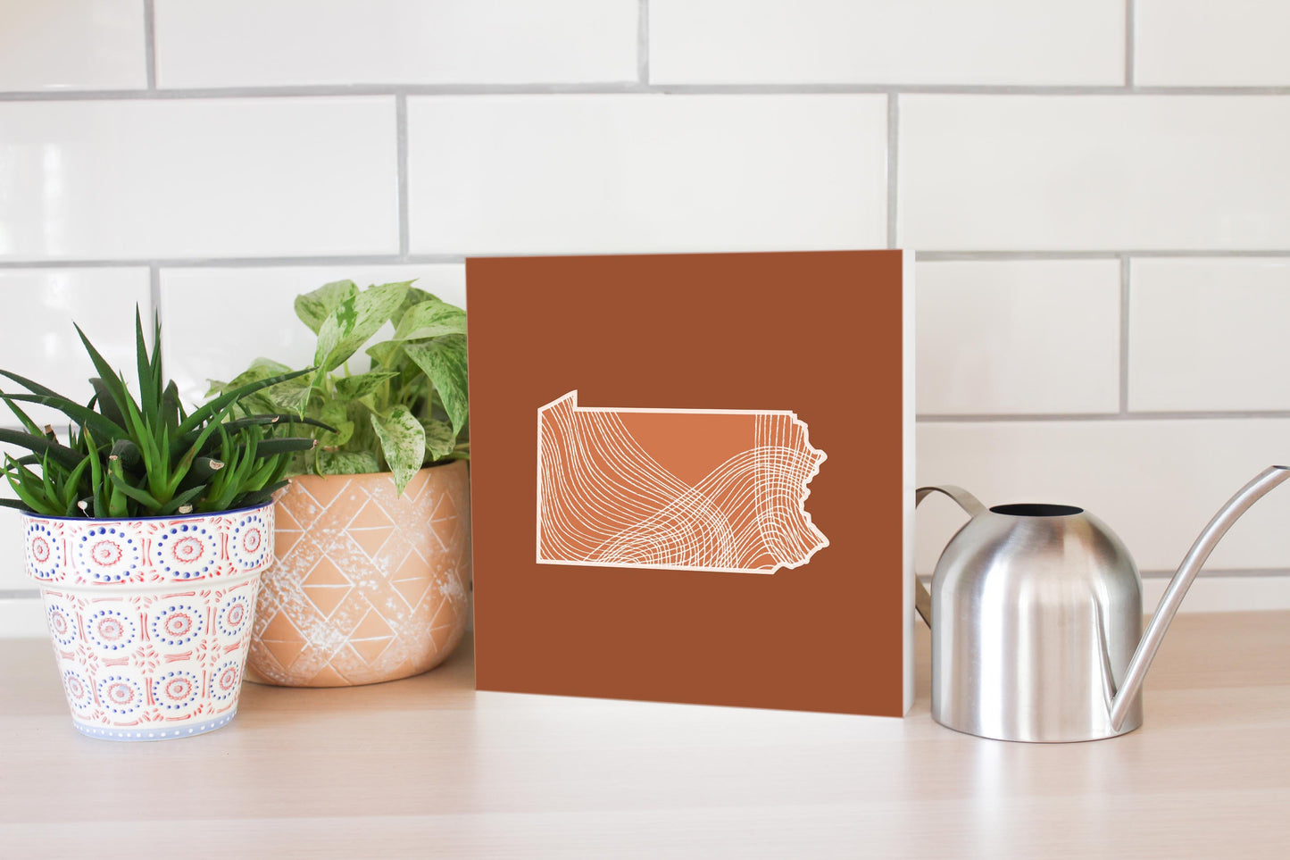 Modern Minimalist Pennsylvania State Lines Dark | Wood Block | Eaches | Min 2