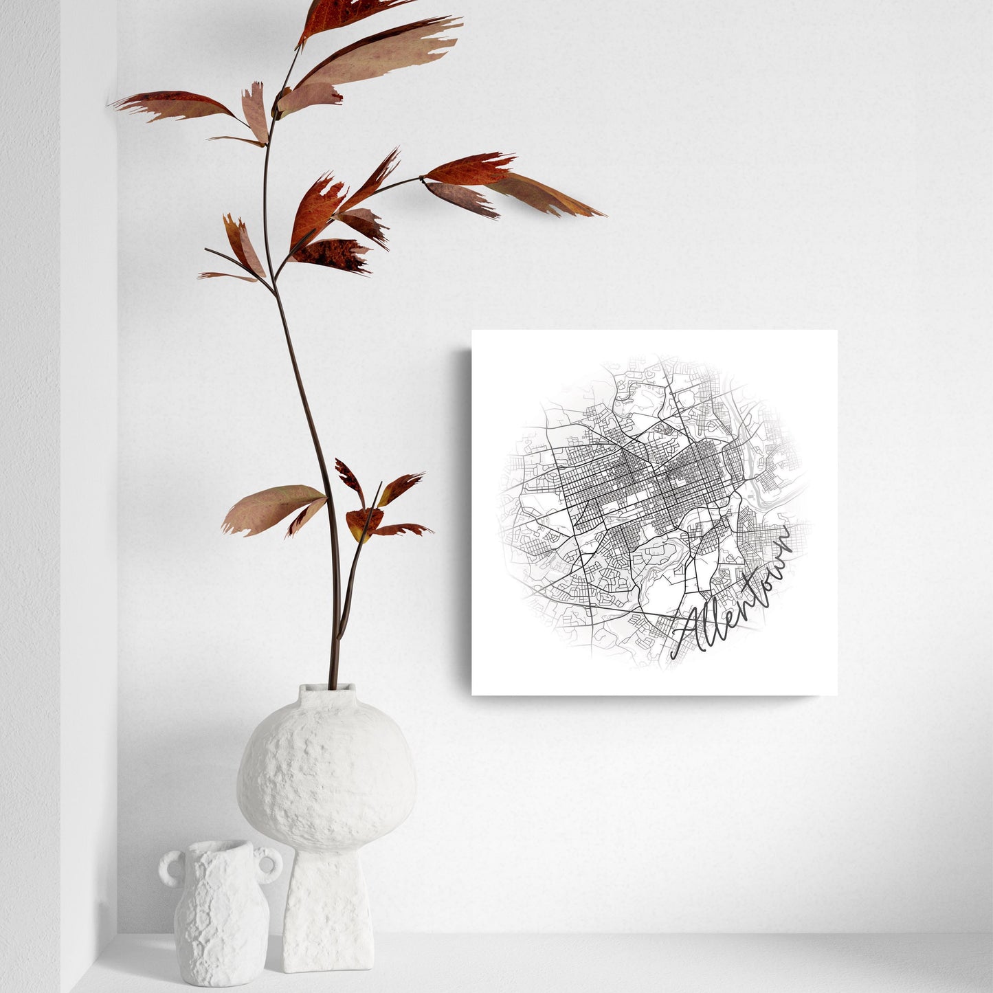 Minimalistic B&W Pennsylvania Allentown Circle Map | Hi-Def Glass Art | Eaches | Min 2