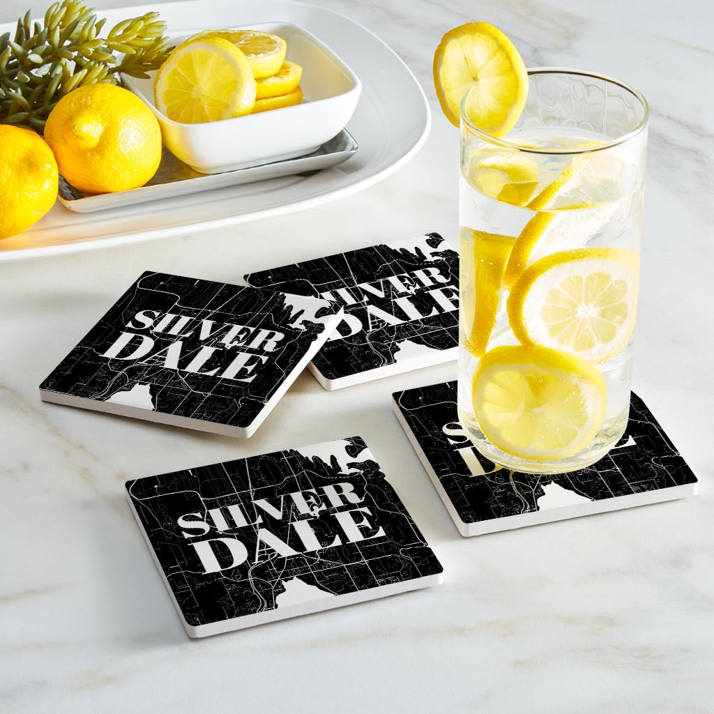 Minimalistic B&W Washington Silverdale Map | Absorbent Coasters | Set of 4 | Min 2