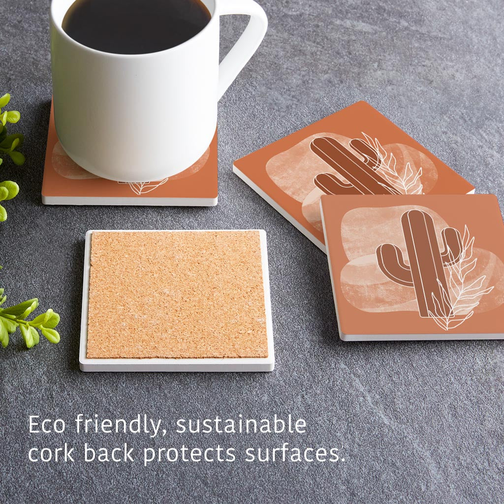 Modern Minimalist Texas Cactus | Absorbent Coasters | Set of 4 | Min 2