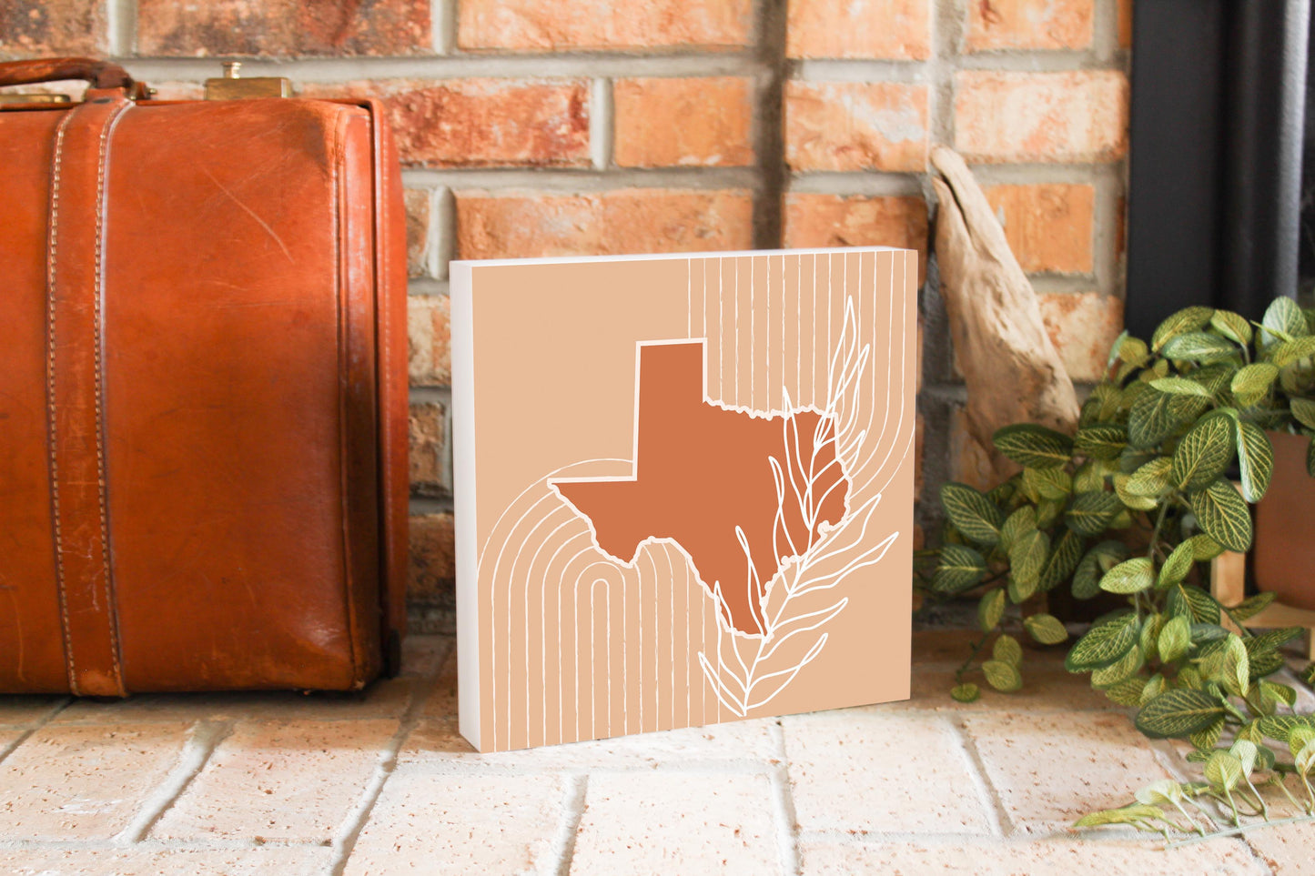 Modern Minimalist Texas State Shape With Leaf | Wood Block | Eaches | Min 2