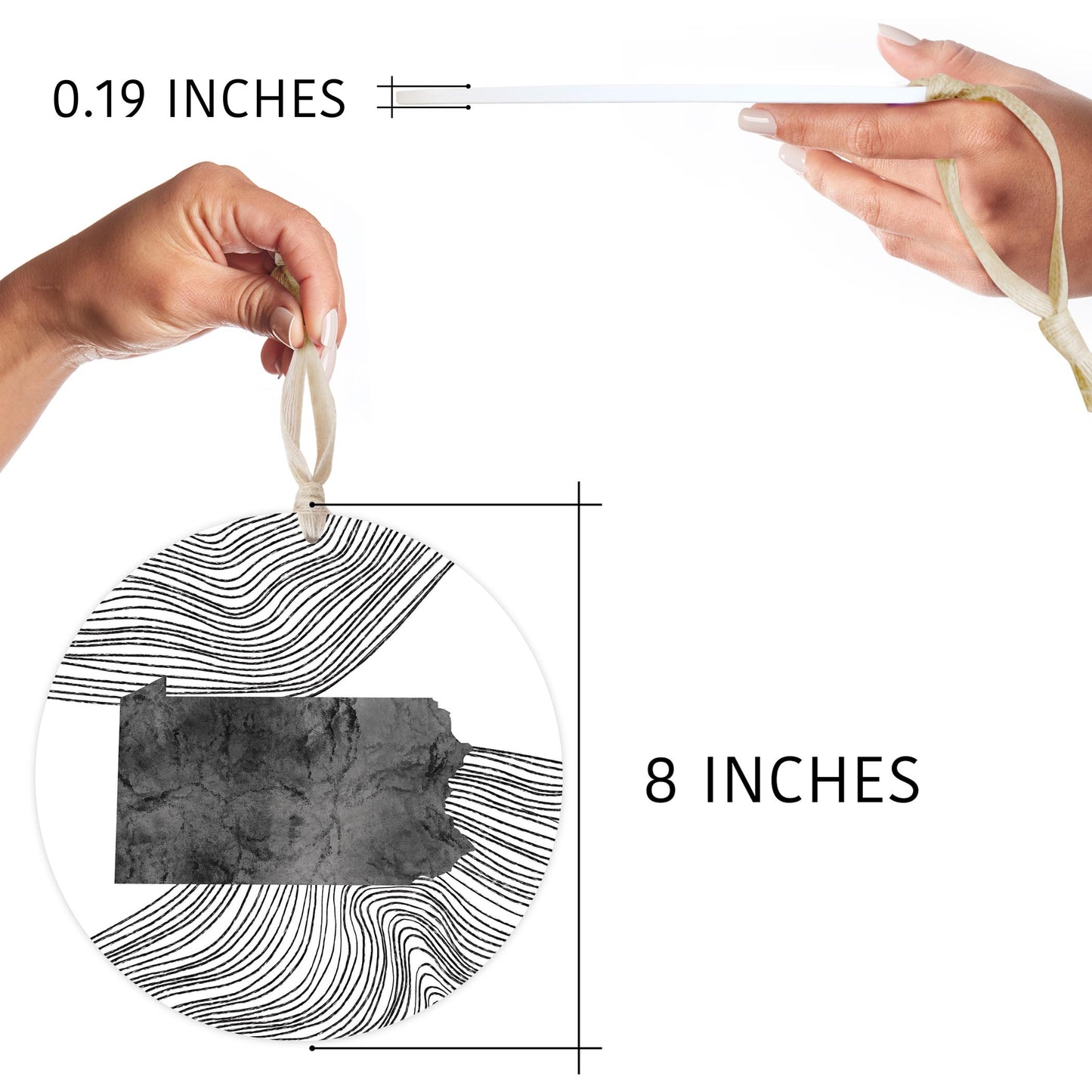 Minimalistic B&W Pennsylvania Shape Fluid Lines | Wood Ornament | Eaches | Min 1
