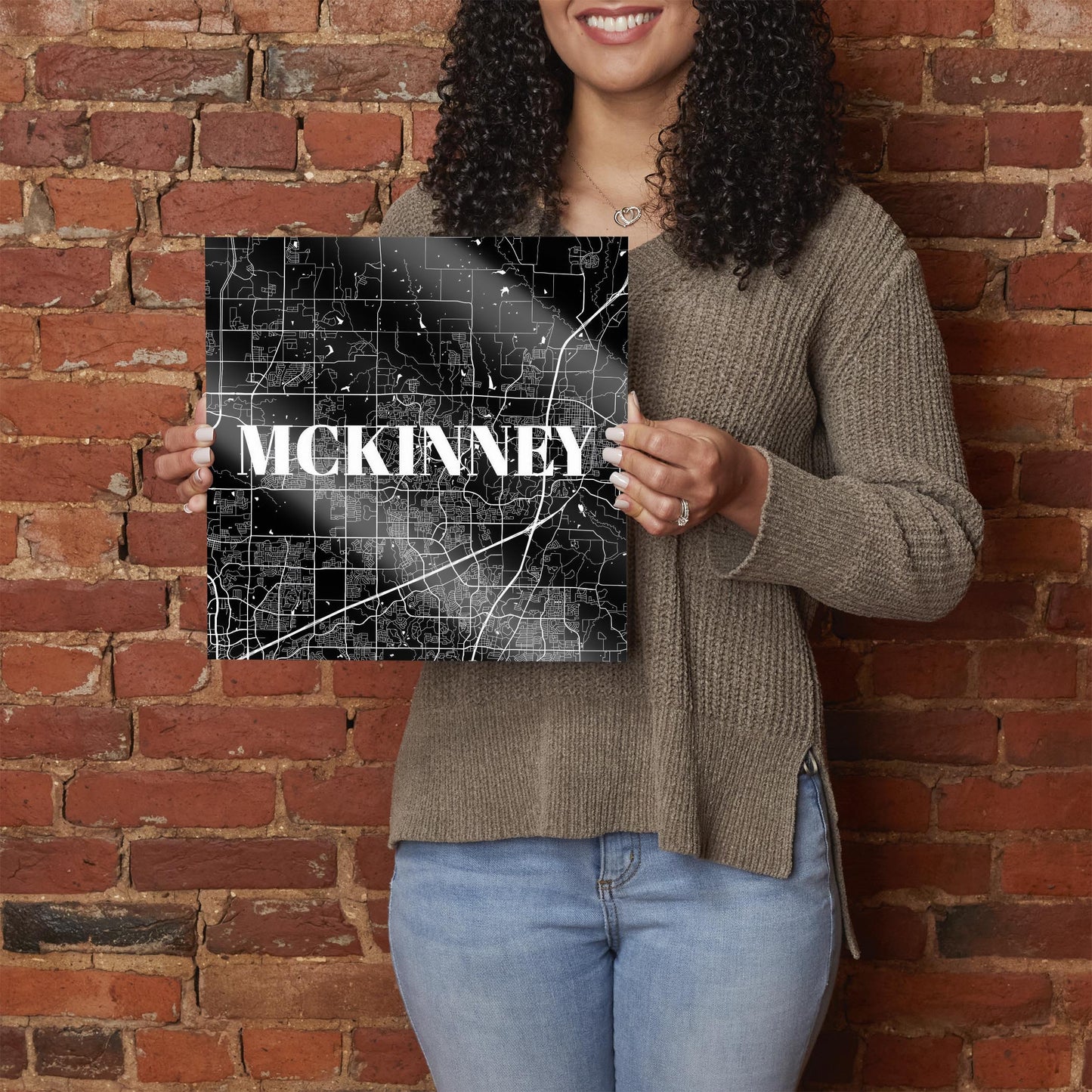 Minimalistic B&W Texas Mckinney Map | Hi-Def Glass Art | Eaches | Min 1