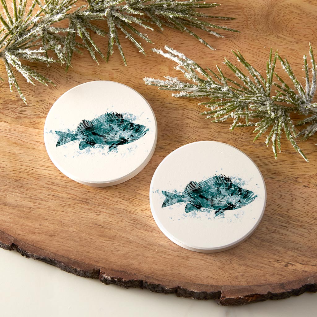 Blue White Water Color Red Fish | Absorbent Car Coasters | Set of 2 | Min 4