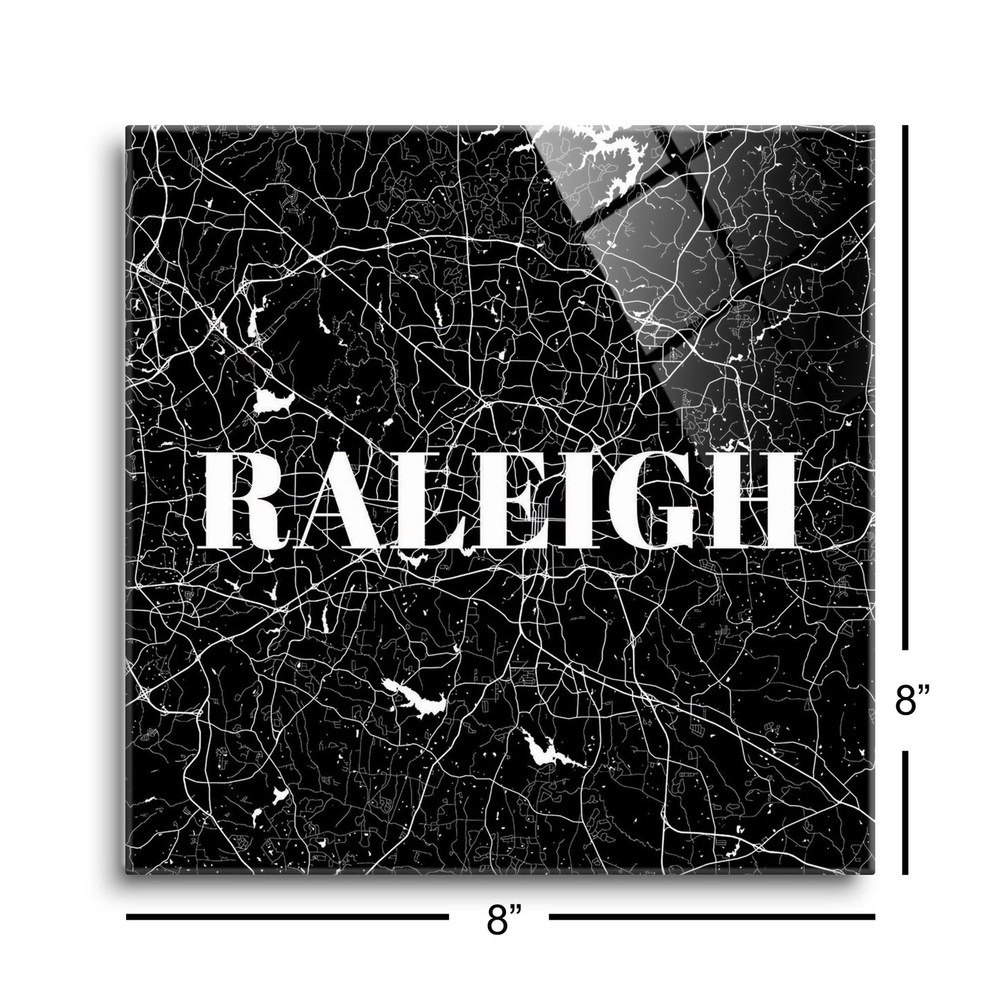 Minimalistic B&W North Carolina Raleigh Map | Hi-Def Glass Art | Eaches | Min 2
