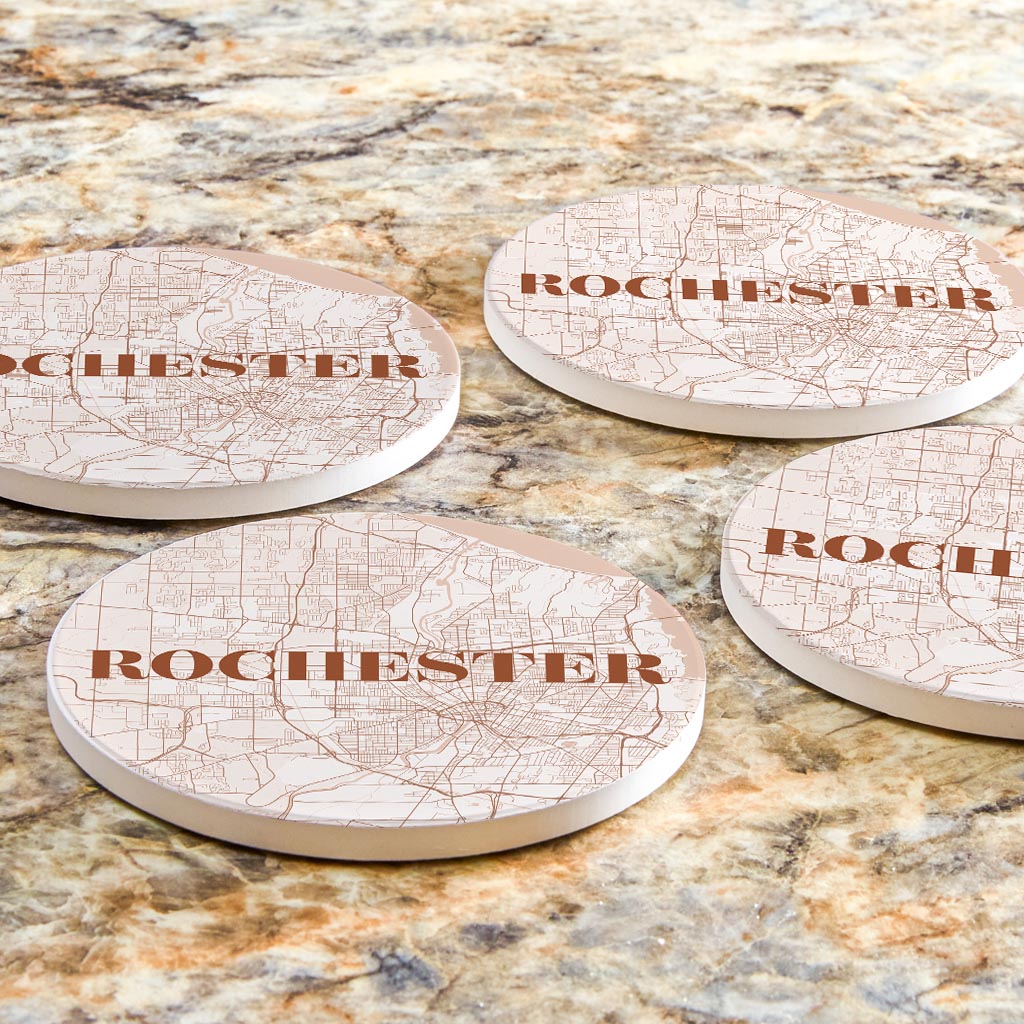 Modern Minimalist New York Rochester Map | Absorbent Coasters | Set of 4 | Min 2