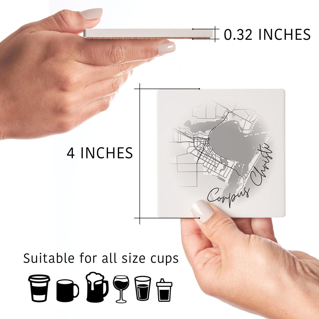Minimalistic B&W Texas Corpus Christi Circle Map | Absorbent Coasters | Set of 4 | Min 2