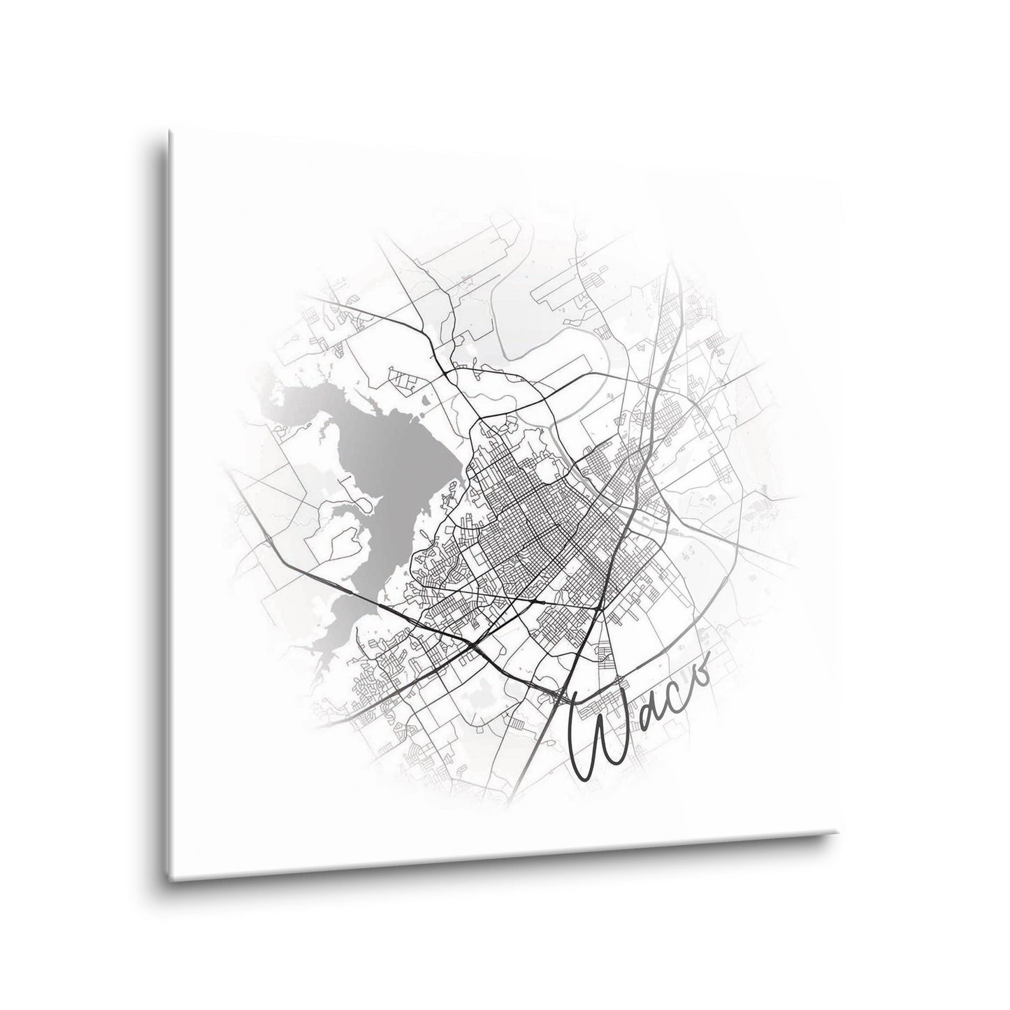 Minimalistic B&W Texas Waco Circle Map | Hi-Def Glass Art | Eaches | Min 2