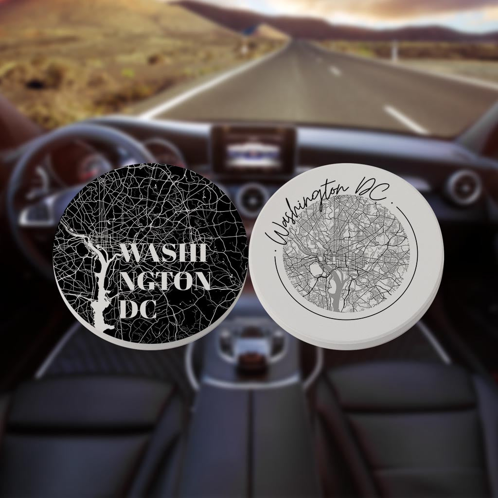 Minimalistic B&W Washington Dc Maps | Absorbent Car Coasters | Set of 2 | Min 4