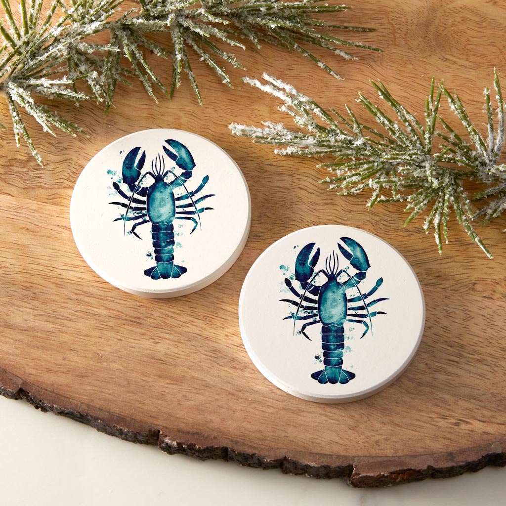 New England Water Color Lobster | Absorbent Car Coasters | Set of 2 | Min 4