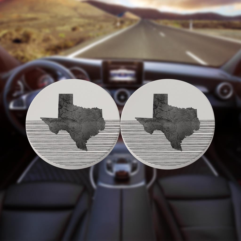 Modern Texas State Shape With Straight Lines | Absorbent Car Coasters | Set of 2 | Min 4