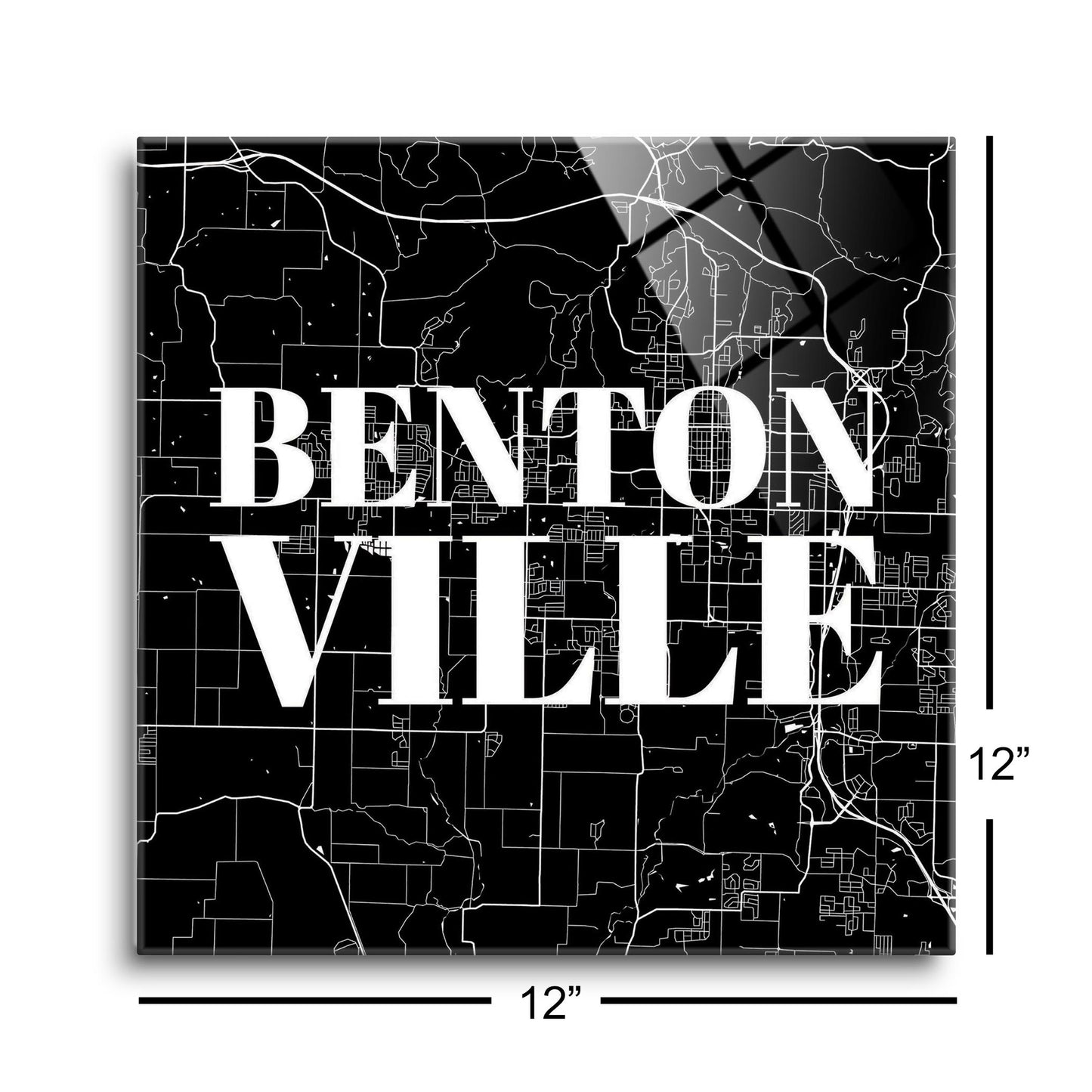 Minimalist B&W Arkansas Bentonville Map | Hi-Def Glass Art | Eaches | Min 1