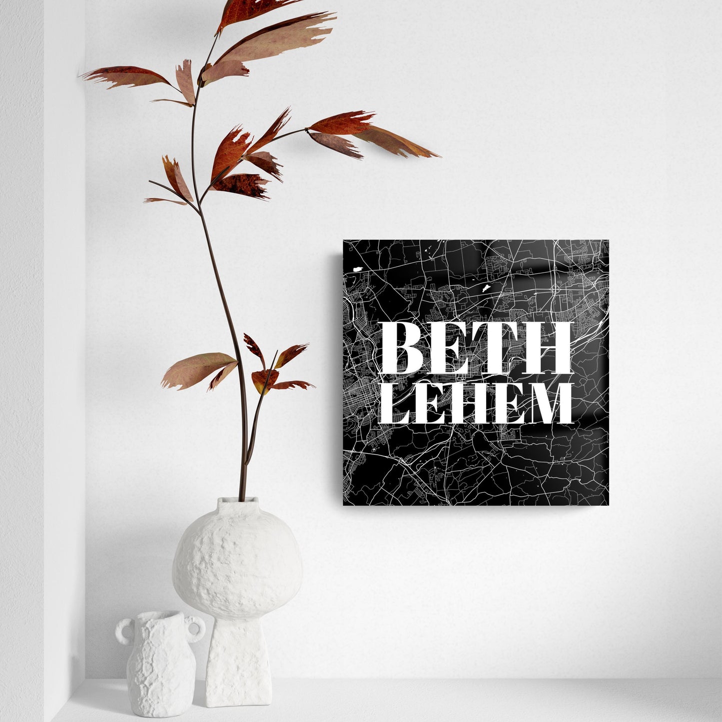 Minimalistic B&W Pennsylvania Bethlehem Map | Hi-Def Glass Art | Eaches | Min 2
