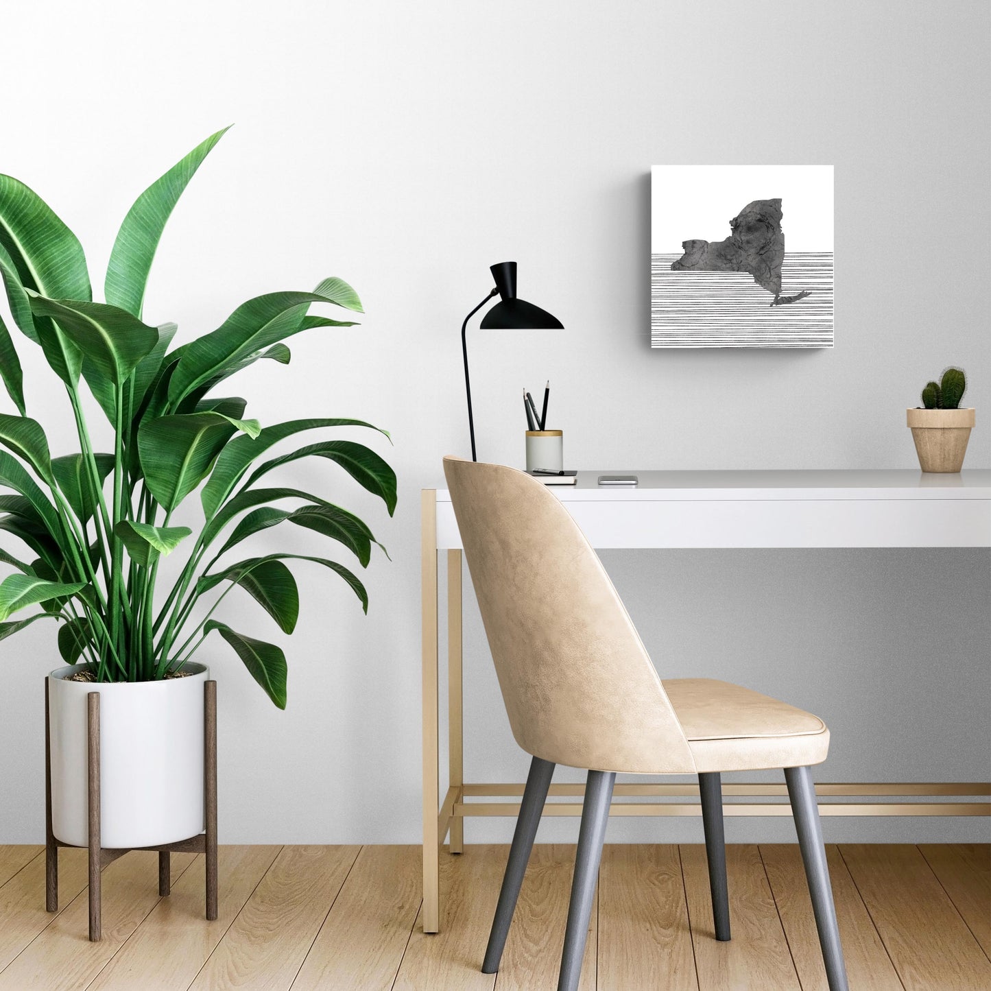 Minimalistic B&W New York Shape Straight Lines | Wood Sign | Eaches | Min 2