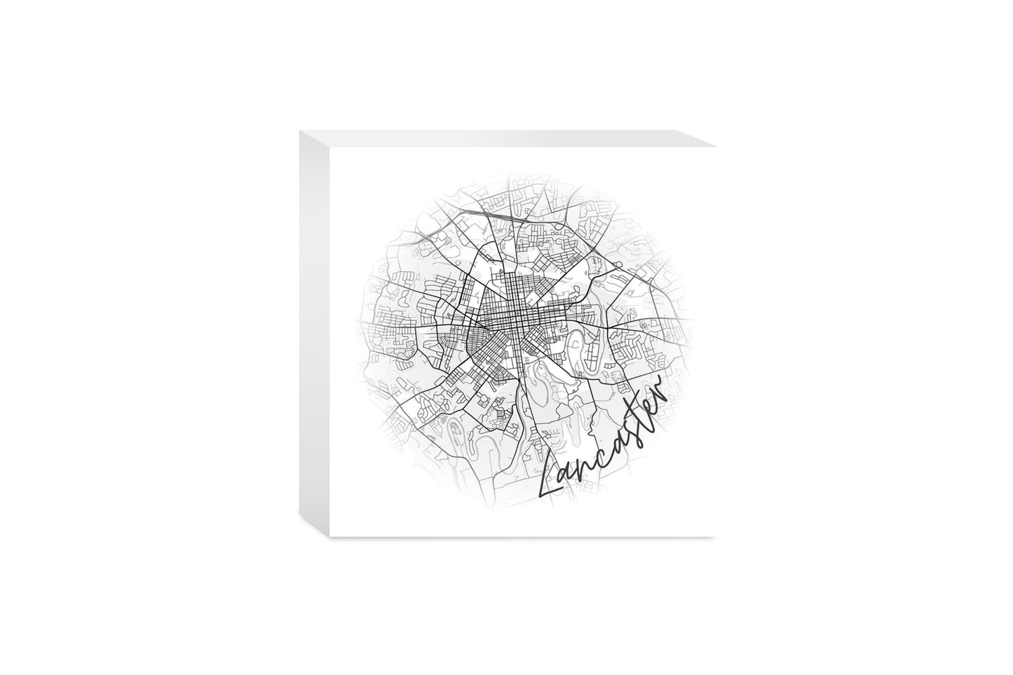 Minimalistic B&W Pennsylvania Lancaster Circle Map | Wood Block | Eaches | Min 4