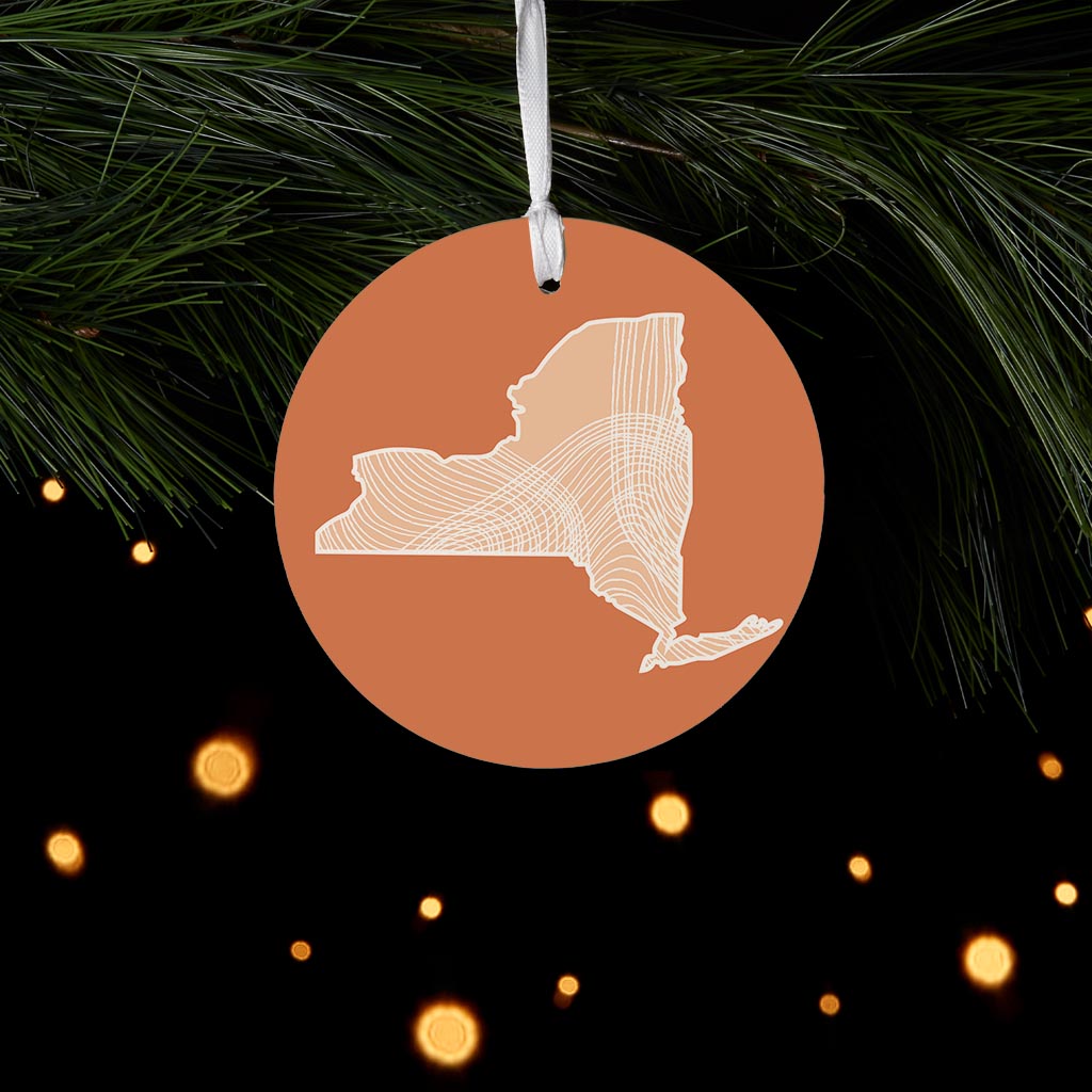 Modern Minimalist New York State Fluid Lines Dark| Wood Ornament | Eaches | Min 6