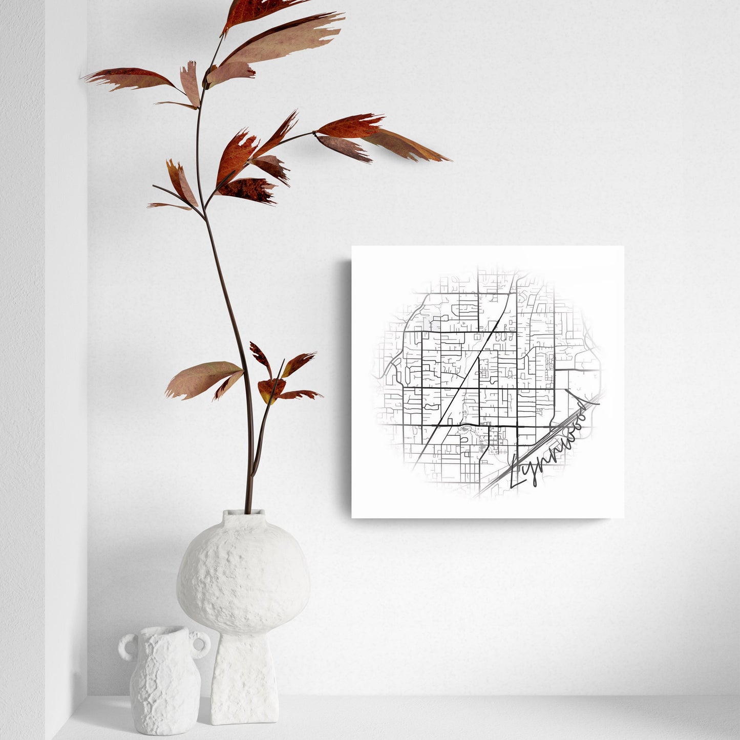 Minimalistic B&W Washington Lynnwood Circle Map | Hi-Def Glass Art | Eaches | Min 2