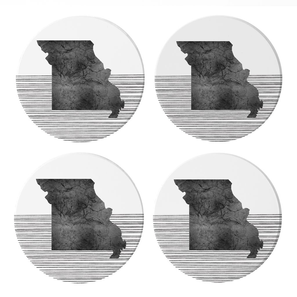 Minimalist B&W Missouri State With Straight Lines | Absorbent Coasters | Set of 4 | Min 2