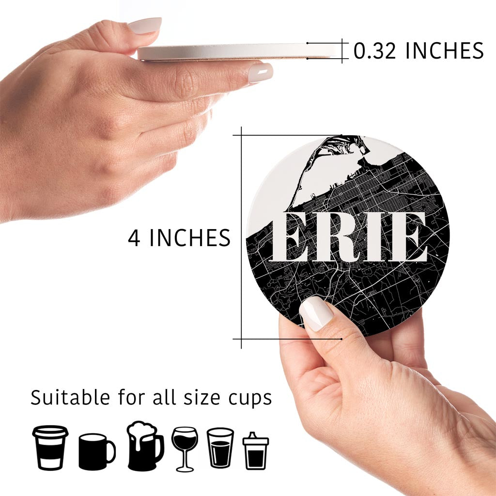 Minimalistic B&W Pennsylvania Erie Map | Absorbent Coasters | Set of 4 | Min 2