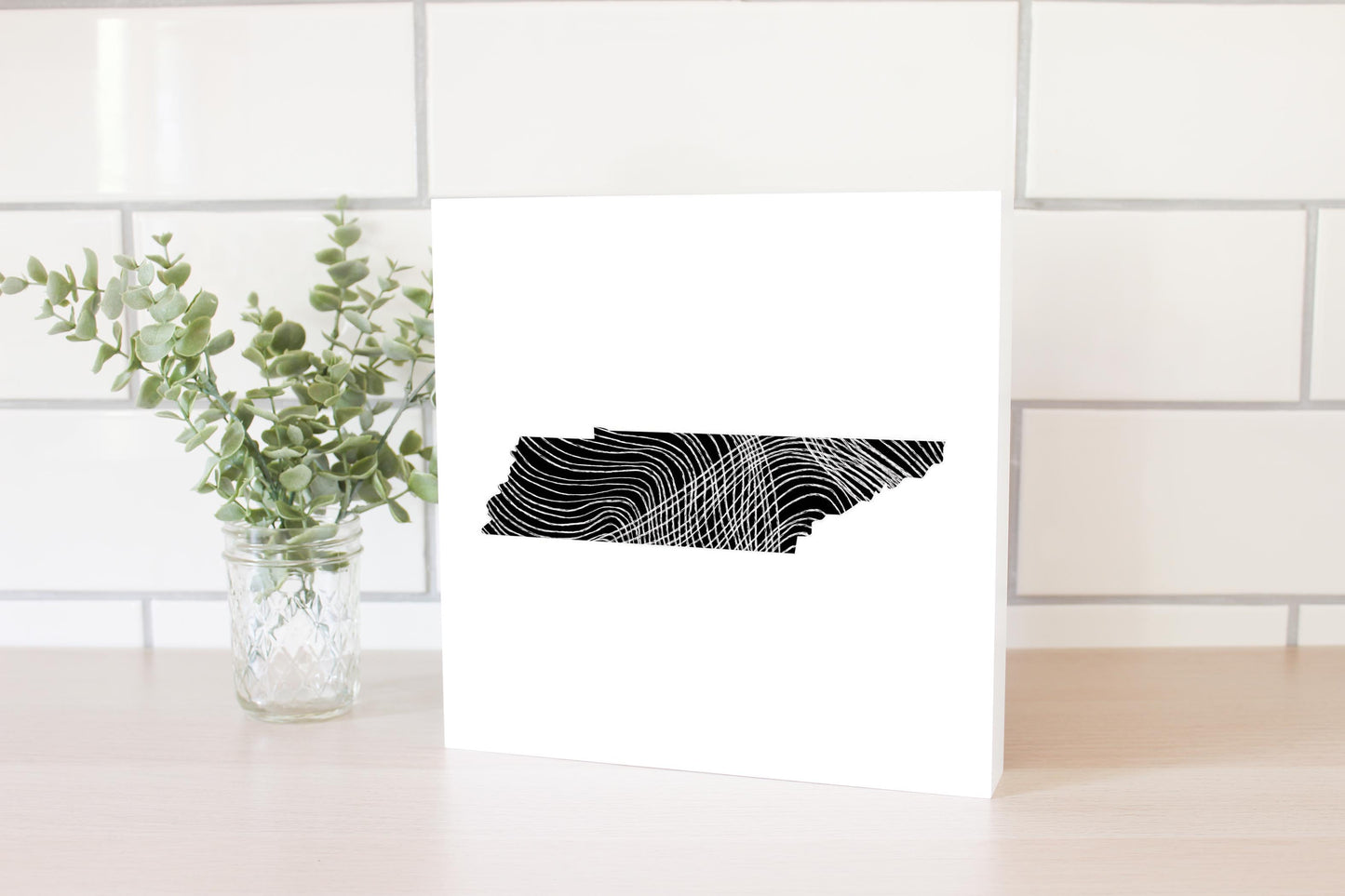 Minimalist B&W Tennessee State Shape | Wood Block | Eaches | Min 2