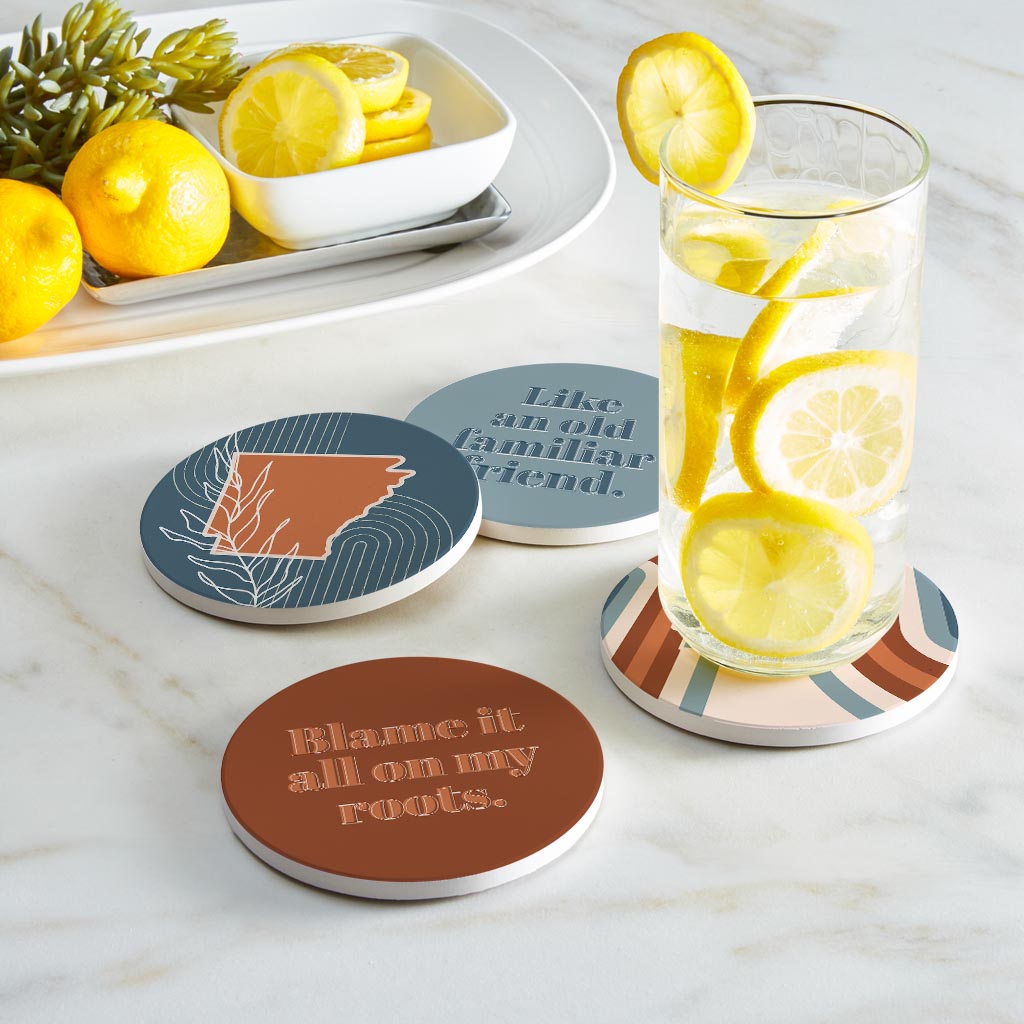 Modern Minimalist Arkansas State Shape Sayings | Absorbent Coasters | Set of 4 | Min 2
