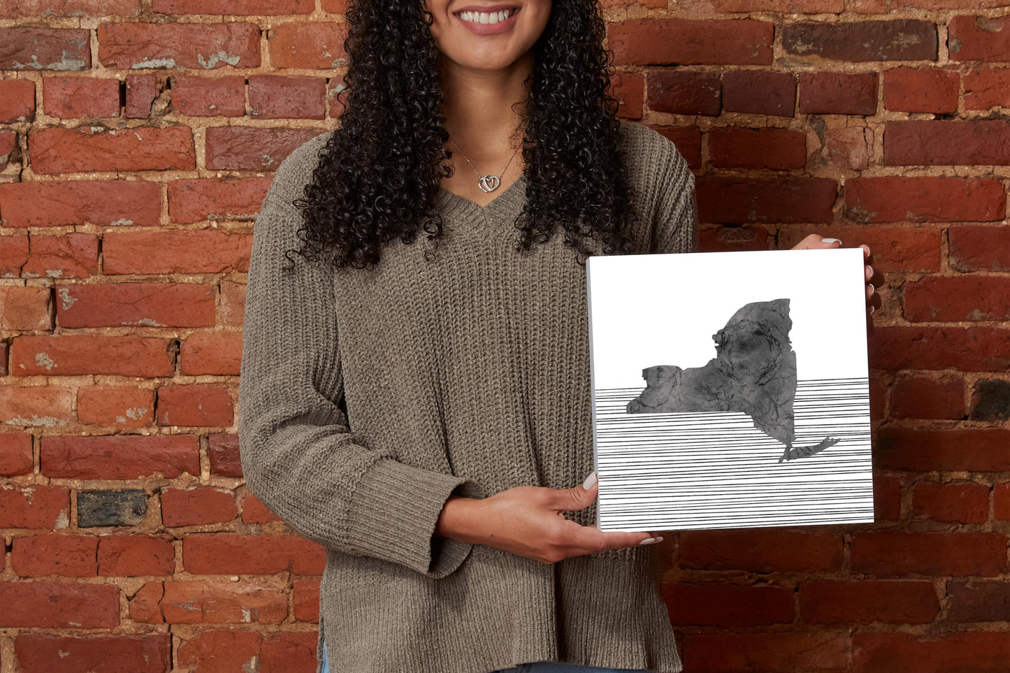 Minimalistic B&W New York Shape Straight Lines | Wood Block | Eaches | Min 2