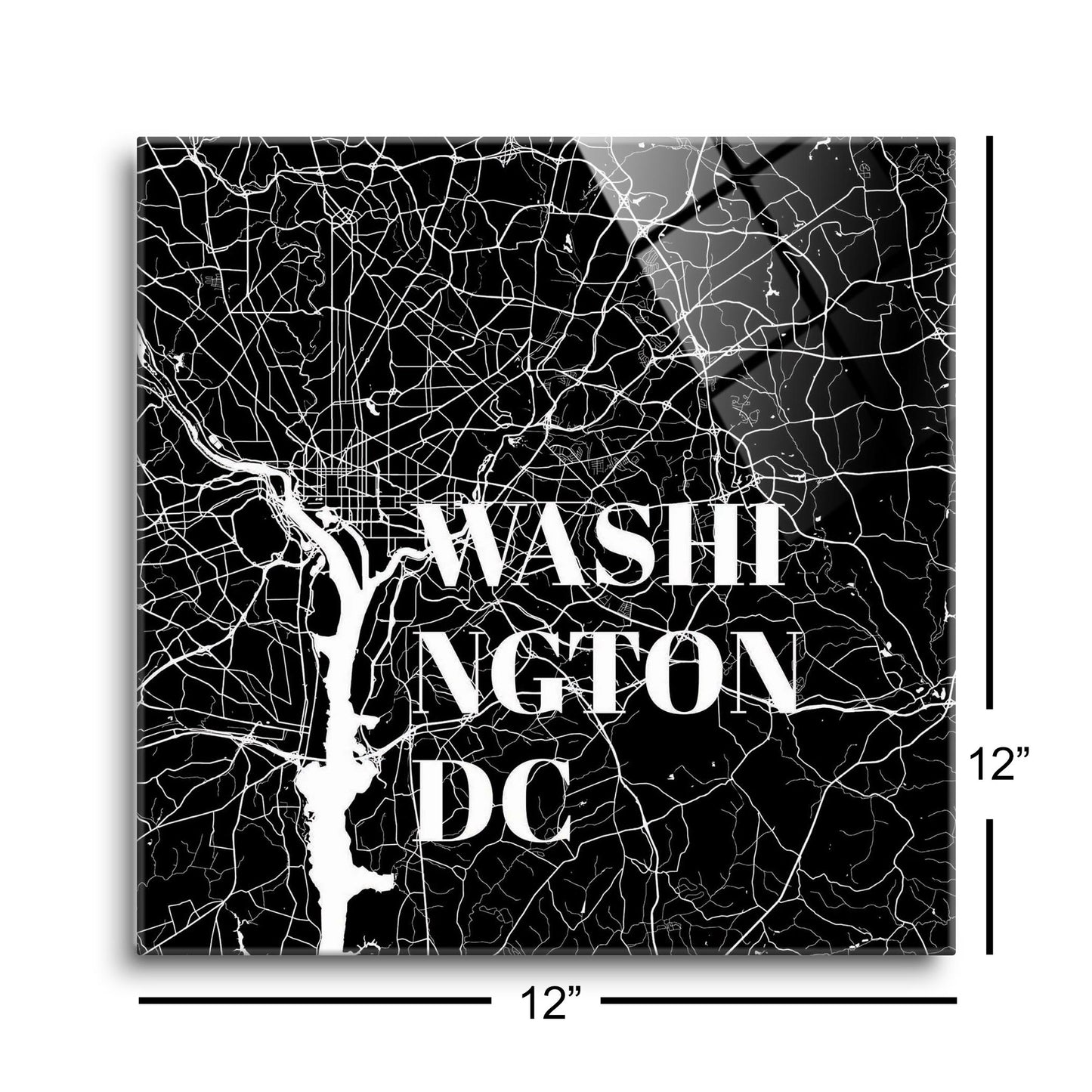 Minimalistic B&W Washington Dc Map | Hi-Def Glass Art | Eaches | Min 1