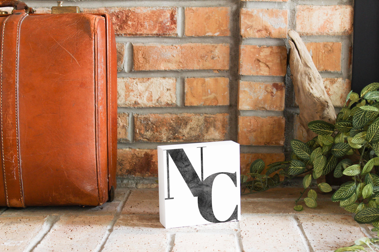 Minimalistic B&W North Carolina White Initials | Wood Block | Eaches | Min 4