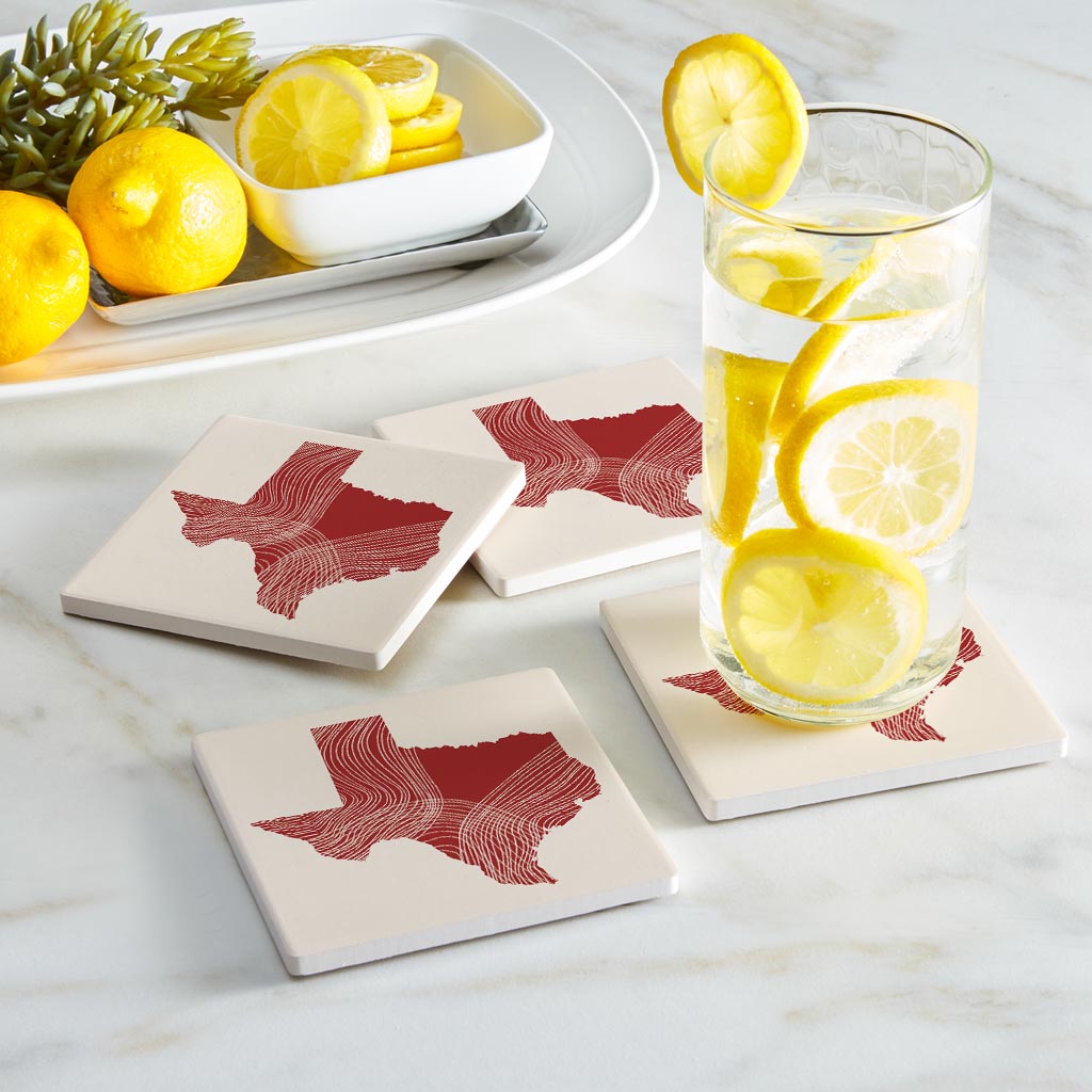 Modern Minimalist Texas Fluid Line State Shape | Absorbent Coasters | Set of 4 | Min 2