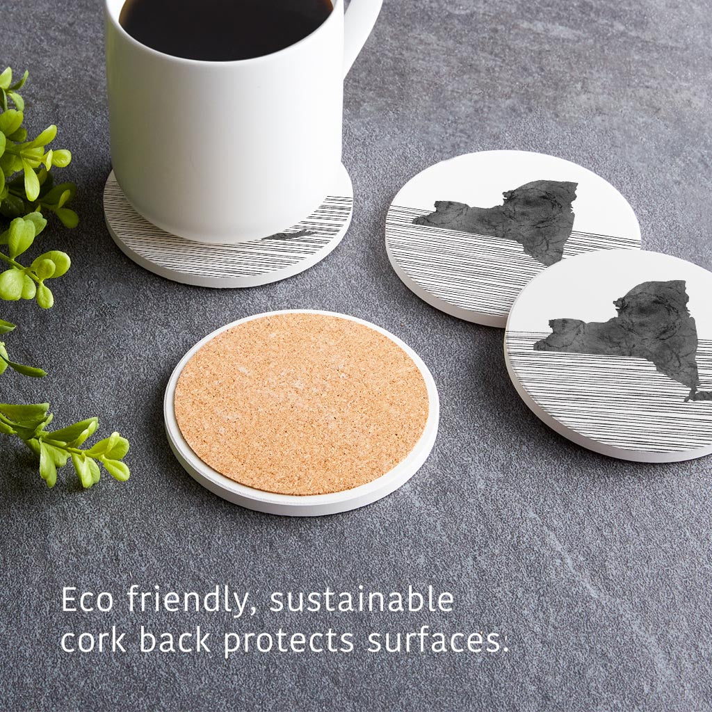 Minimalistic B&W New York Shape Straight Lines | Absorbent Coasters | Set of 4 | Min 2
