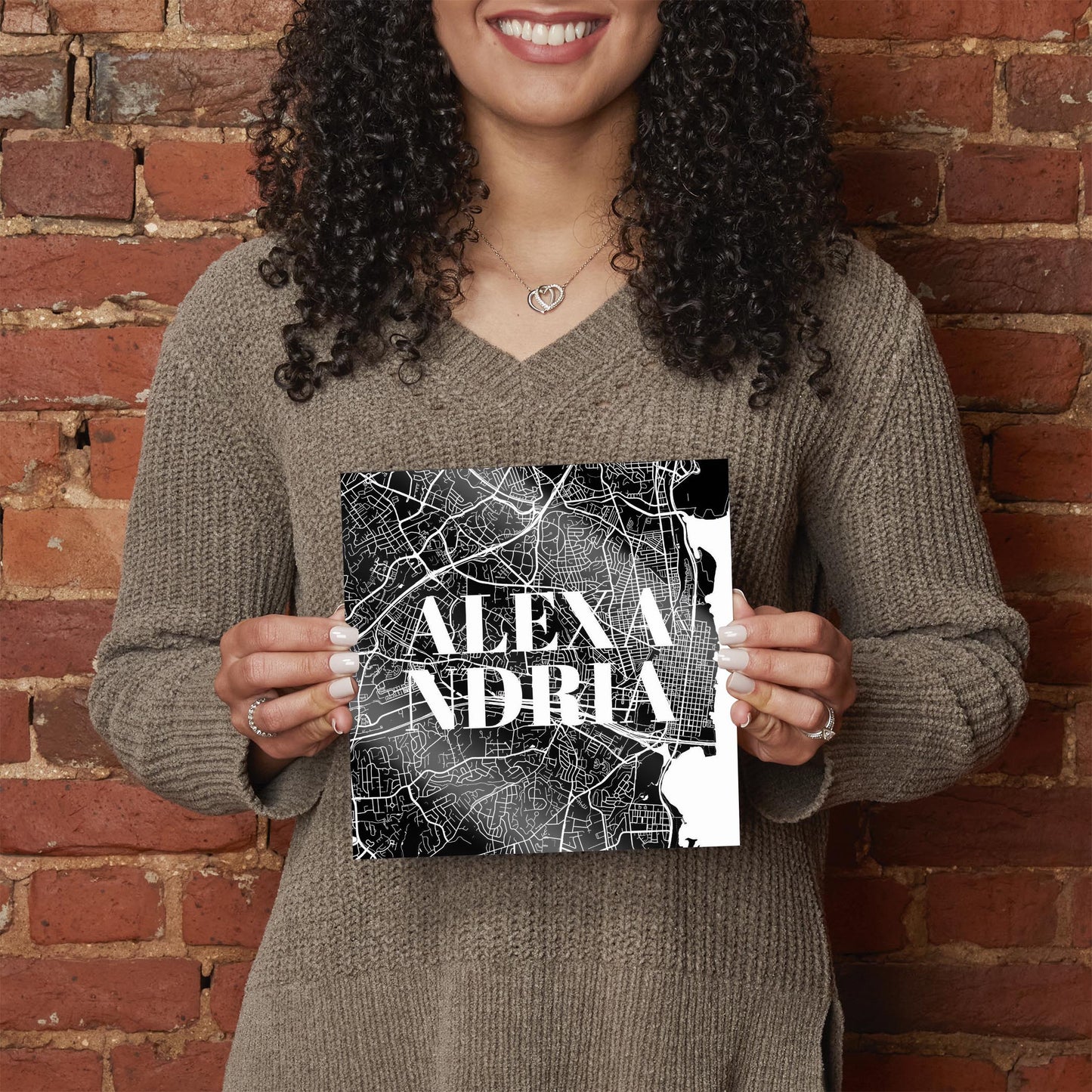 Minimalistic B&W Virginia Alexandria Map | Hi-Def Glass Art | Eaches | Min 2
