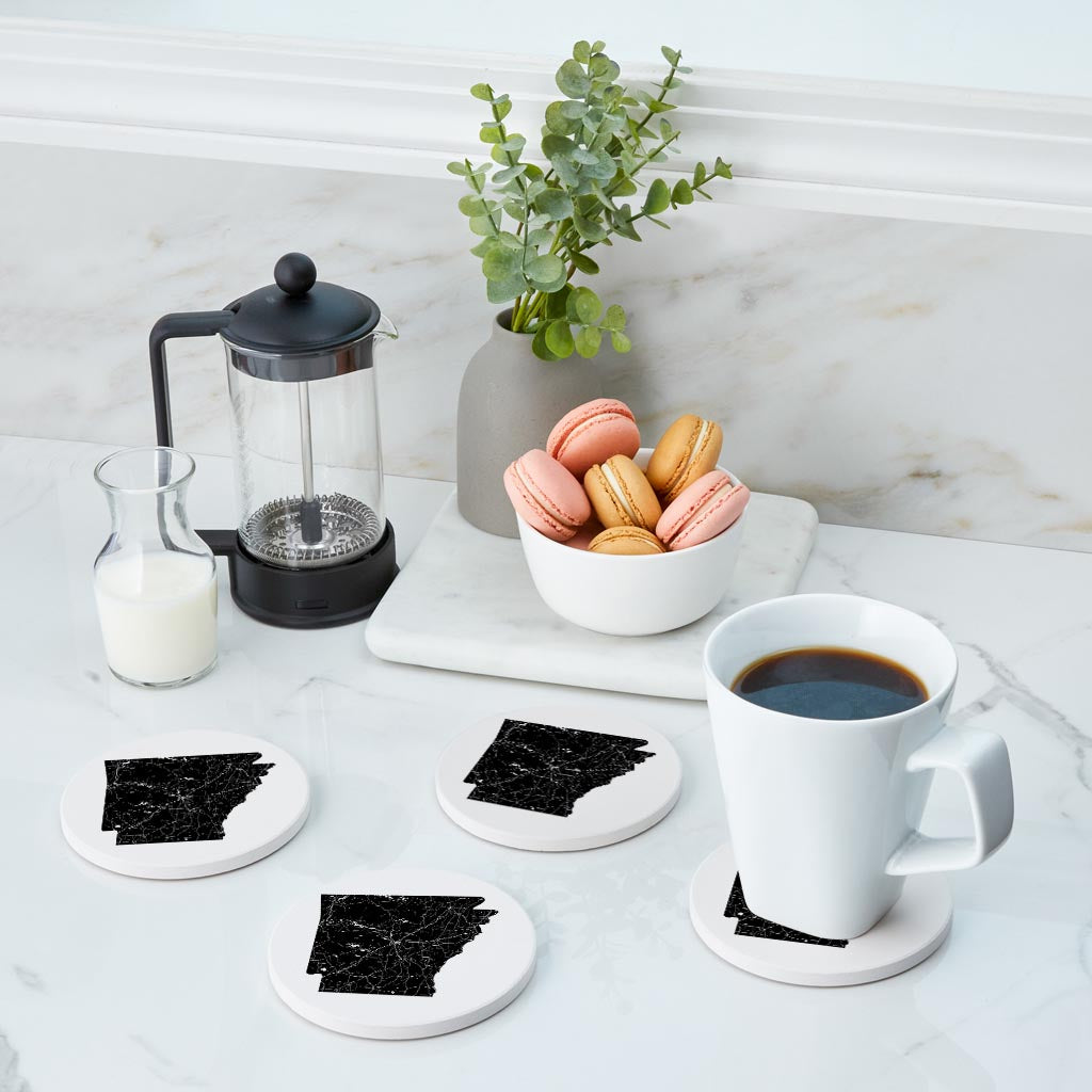 B&W Minimalist Arkansas Map | Absorbent Coasters | Set of 4 | Min 2