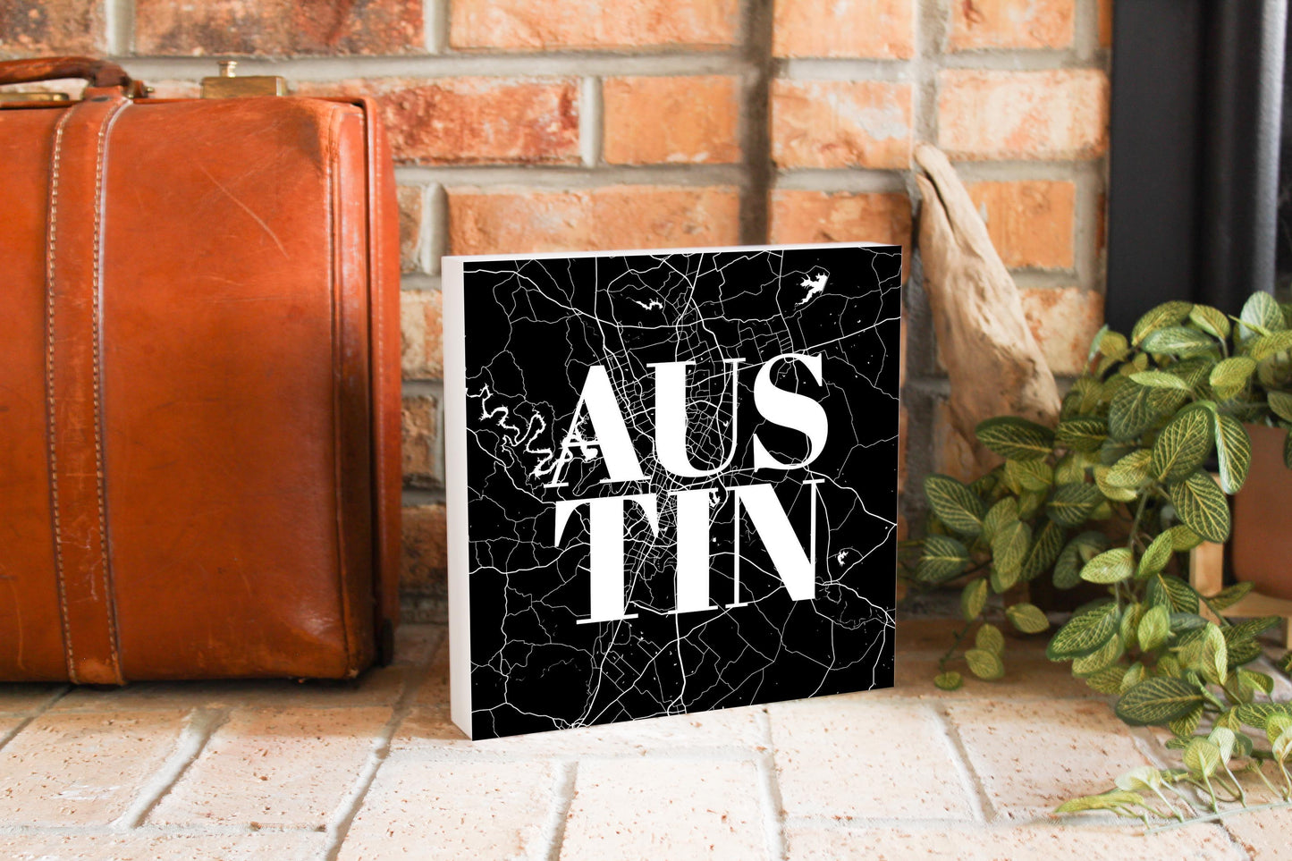 Modern Black Austin Map | Wood Block | Eaches | Min 2