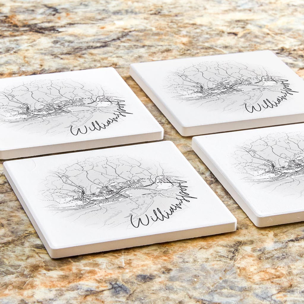 Minimalistic B&W Pennsylvania Williamsport Circle Map | Absorbent Coasters | Set of 4 | Min 2