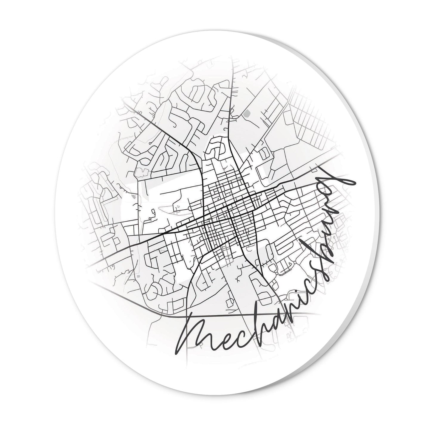 Minimalistic B&W Pennsylvania Mechanicsburg Circle Map | Wood Sign | Eaches | Min 1