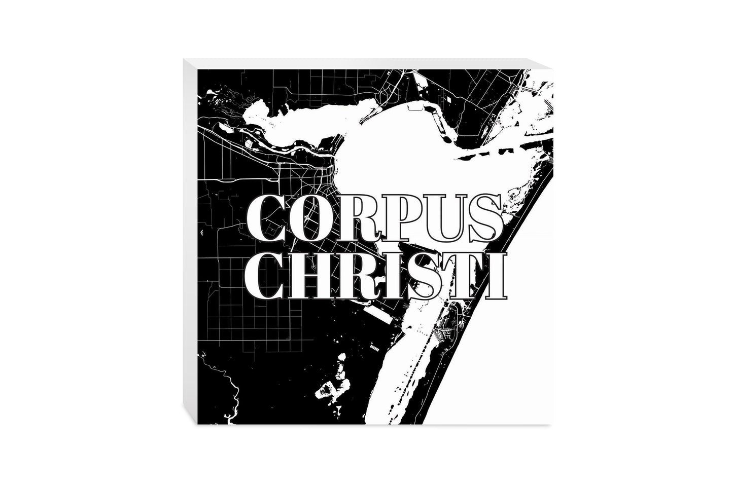 Minimalistic B&W Texas Corpus Christi Map | Wood Block | Eaches | Min 2
