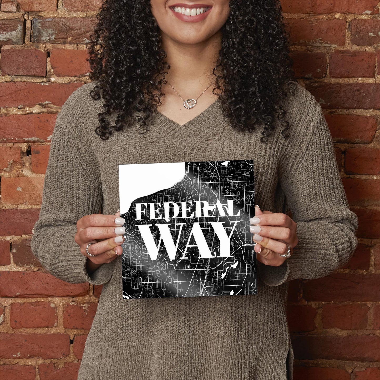 Minimalistic B&W Washington Federal Way Map | Hi-Def Glass Art | Eaches | Min 2