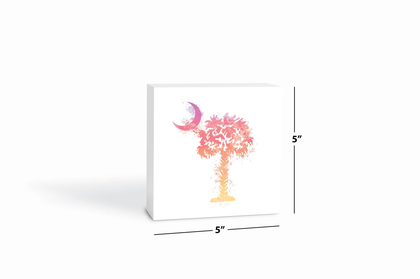 South Carolina Pink Water Color Palm Trees On White | Wood Block | Eaches | Min 4