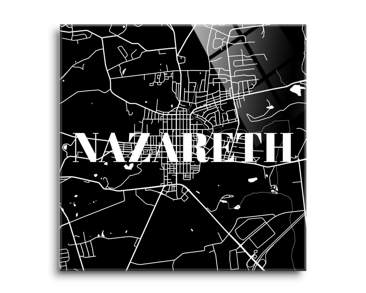 Minimalistic B&W Pennsylvania Nazareth Map | Hi-Def Glass Art | Eaches | Min 2
