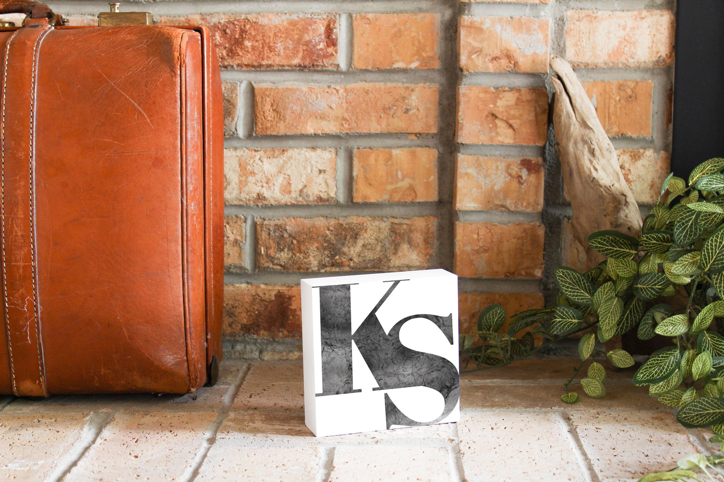 Minimalist B&W Kansas White Initials | Wood Block | Eaches | Min 4